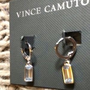 Vince Camuto Silvetone Rhinestone Hugger Earrings *NEW*